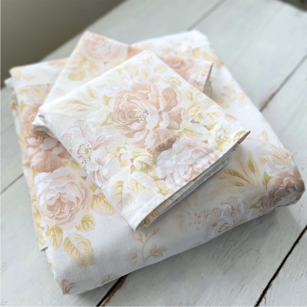Pottery Barn Hayden Floral Linen Blend FULL/QUEEN Duvet Neutral & 2 Std. Shams